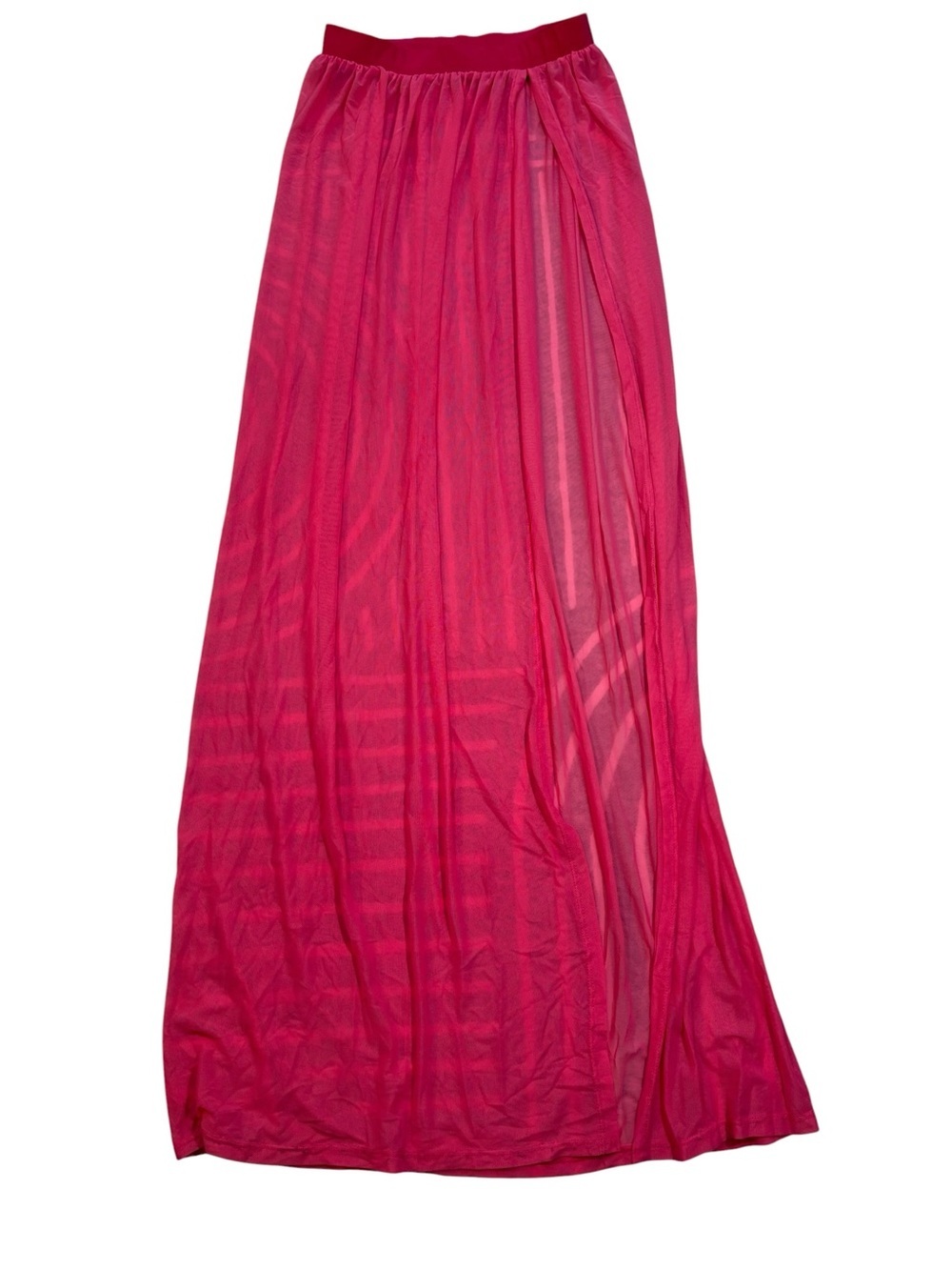 Hot Miami Styles Fuchsia Sheer Maxi Skirt, Swim Cover Up, HMS, Small, Hot Pink